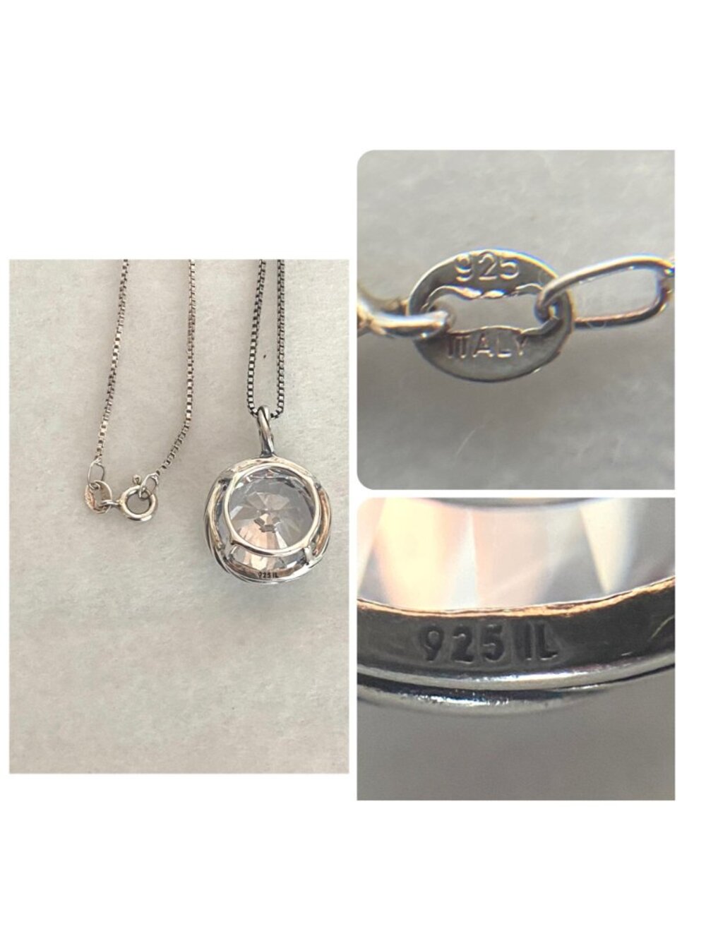 Sterling Silver 925 IL Large Round Prong Set CZ Pendant Necklace 18" Chain - Picture 9 of 15